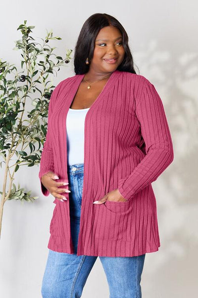 Ribbed Open Front Cardigan with Pockets **5 Different Colors**