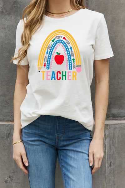 TEACHER Rainbow Graphic Cotton Tee