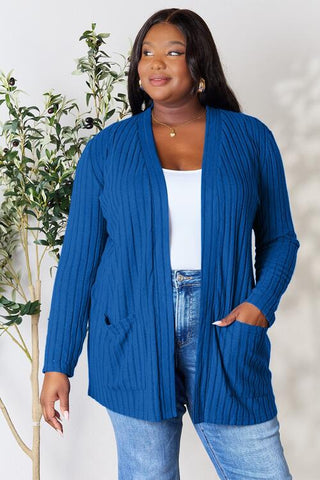 Ribbed Open Front Cardigan with Pockets **5 Different Colors**