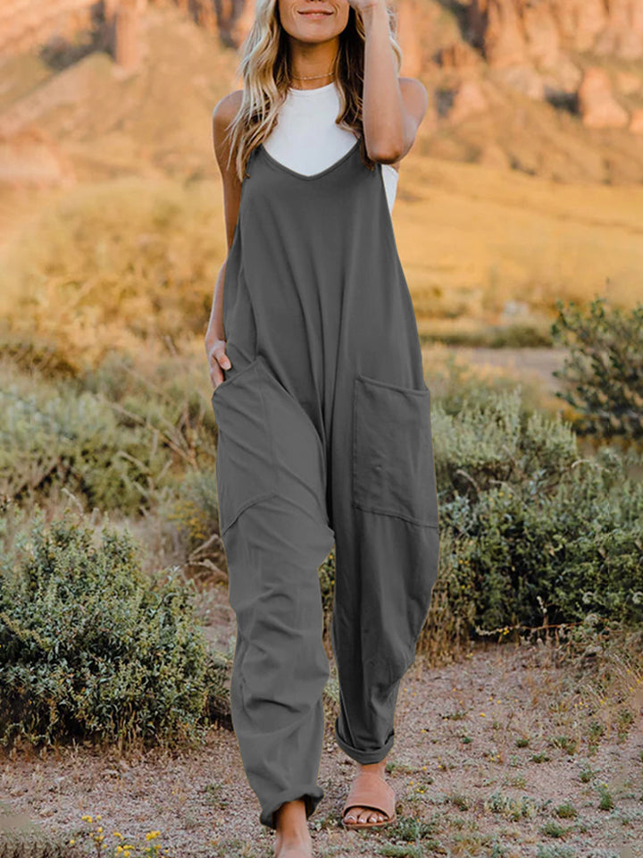 Sleeveless V-Neck Pocketed Jumpsuit