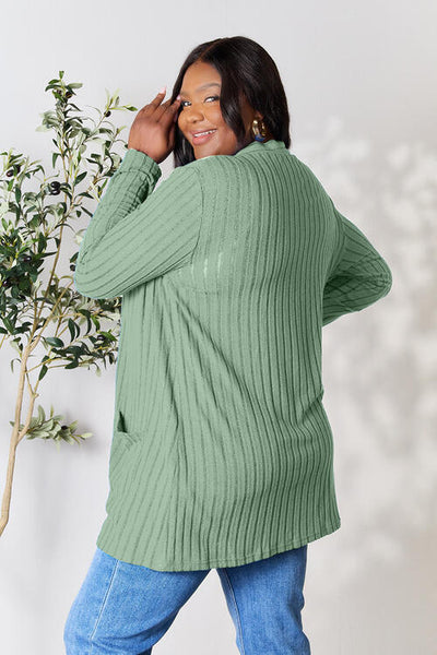 Ribbed Open Front Cardigan with Pockets **5 Different Colors**