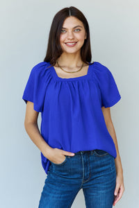 Square Neck Short Sleeve Blouse in Royal