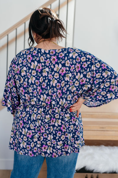 Dearest Dreamer Peplum Top in Navy Floral  *SALE*