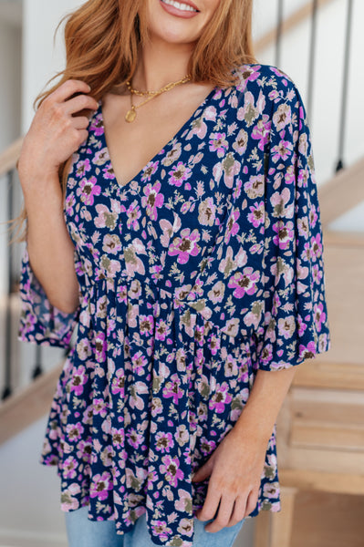 Dearest Dreamer Peplum Top in Navy Floral  *SALE*