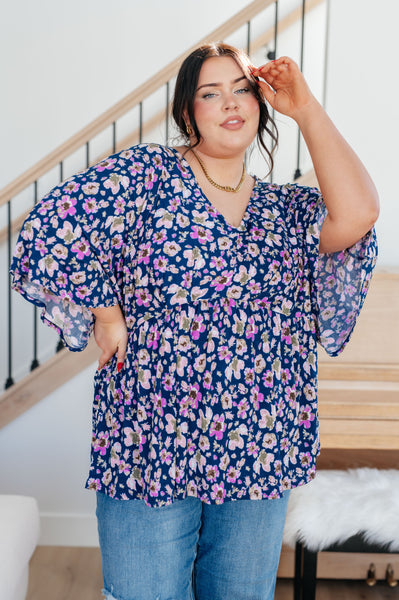Dearest Dreamer Peplum Top in Navy Floral  *SALE*