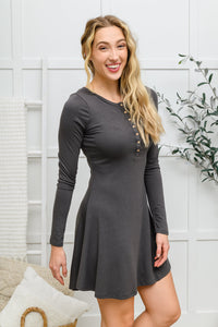 Long Sleeve Button Down Dress In Ash Gray