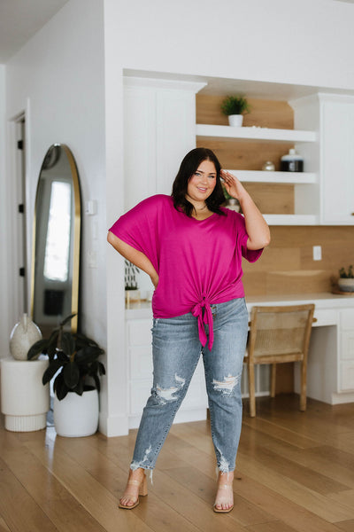 Tied Up With a Bow Top in Magenta Short Sleeve