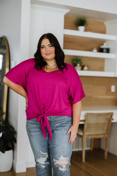 Tied Up With a Bow Top in Magenta Short Sleeve