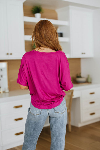 Tied Up With a Bow Top in Magenta Short Sleeve