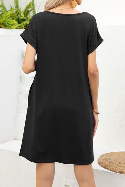 Scoop Neck Short Sleeve Pocket Dress-5 Different Colors