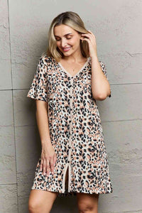 Leopard Quivers Button Down Sleepwear Dress