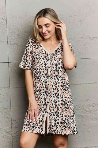 Leopard Quivers Button Down Sleepwear Dress