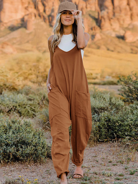 Sleeveless V-Neck Pocketed Jumpsuit