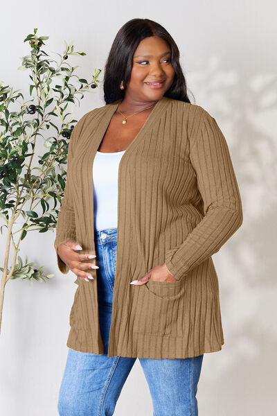 Ribbed Open Front Cardigan with Pockets **5 Different Colors**