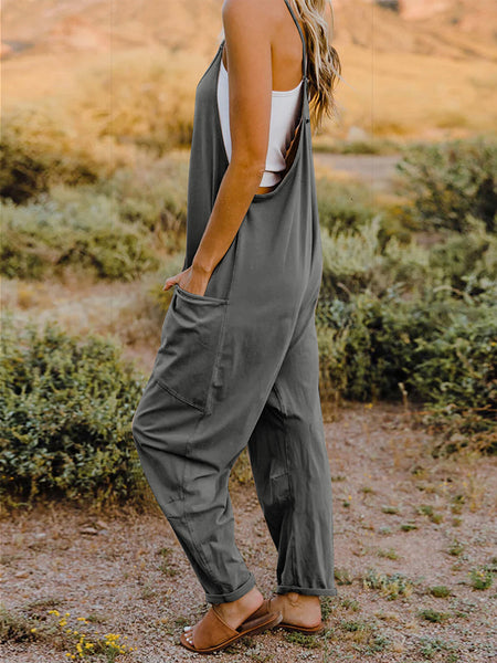 Sleeveless V-Neck Pocketed Jumpsuit