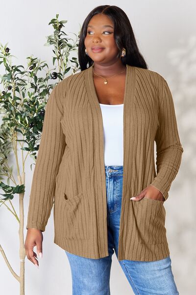 Ribbed Open Front Cardigan with Pockets **5 Different Colors**