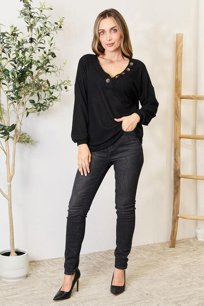 Zenana Buttoned Long Sleeve Blouse *on sale**