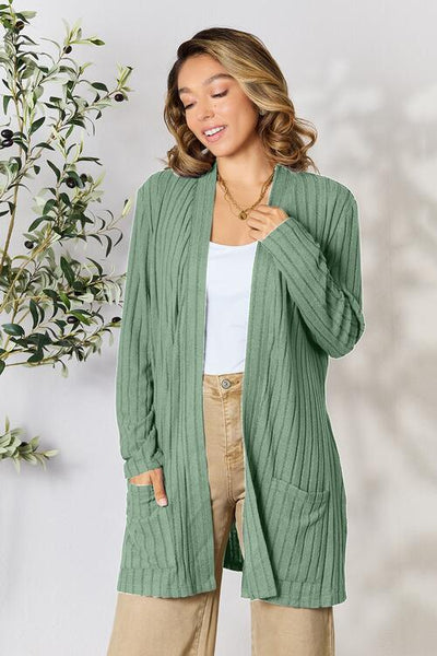 Ribbed Open Front Cardigan with Pockets **5 Different Colors**