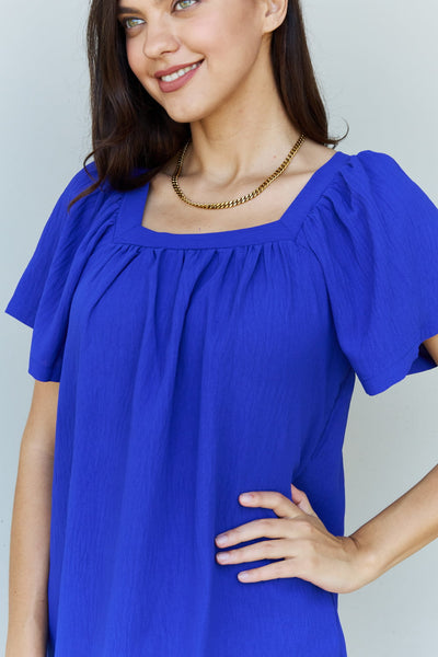 Square Neck Short Sleeve Blouse in Royal