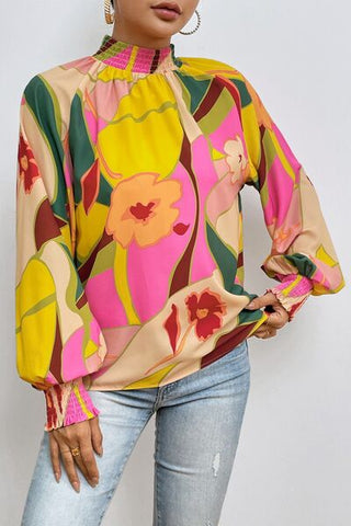 Sassy Lantern Sleeve Mock Neck Blouse